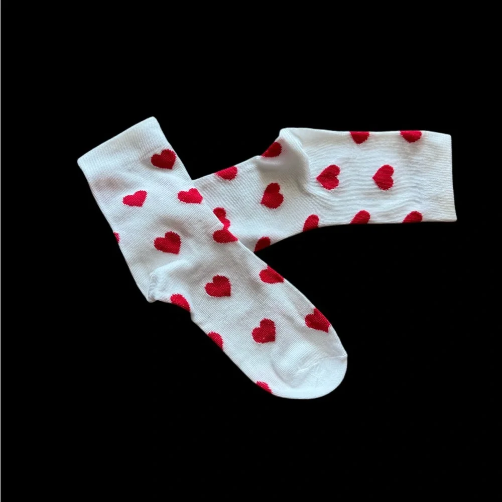 White Socks with Red Heart Pattern - Picture 2 of 2